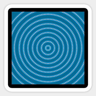 Round Bullseye Pattern no.3 Light and Medium Blue and White with Red dotted lines Sticker